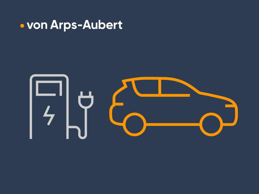 Eine stilisierte Darstellung einer Elektro-Ladesäule und eines Elektroautos auf einem grauen Hintergrund.